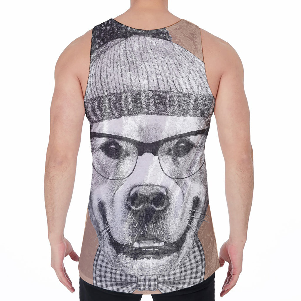 Hipster Golden Retriever Print Men's Velvet Tank Top