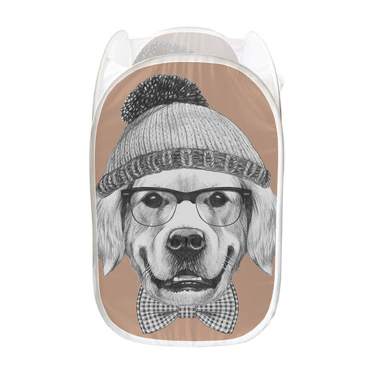 Hipster Golden Retriever Print Mesh Laundry Hamper