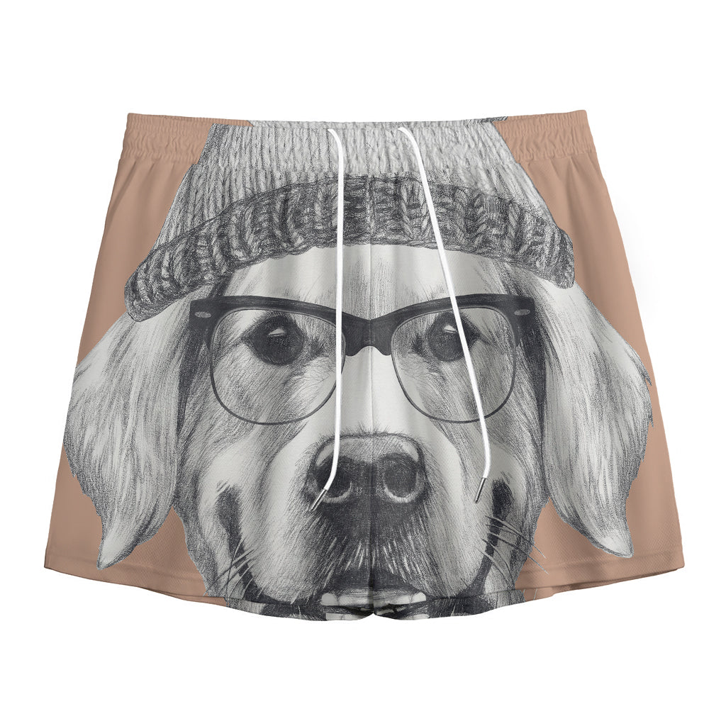 Hipster Golden Retriever Print Mesh Shorts