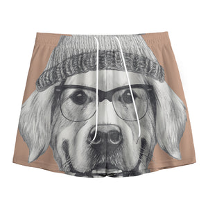 Hipster Golden Retriever Print Mesh Shorts