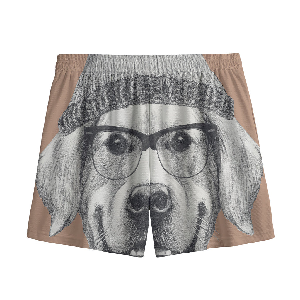 Hipster Golden Retriever Print Mesh Shorts