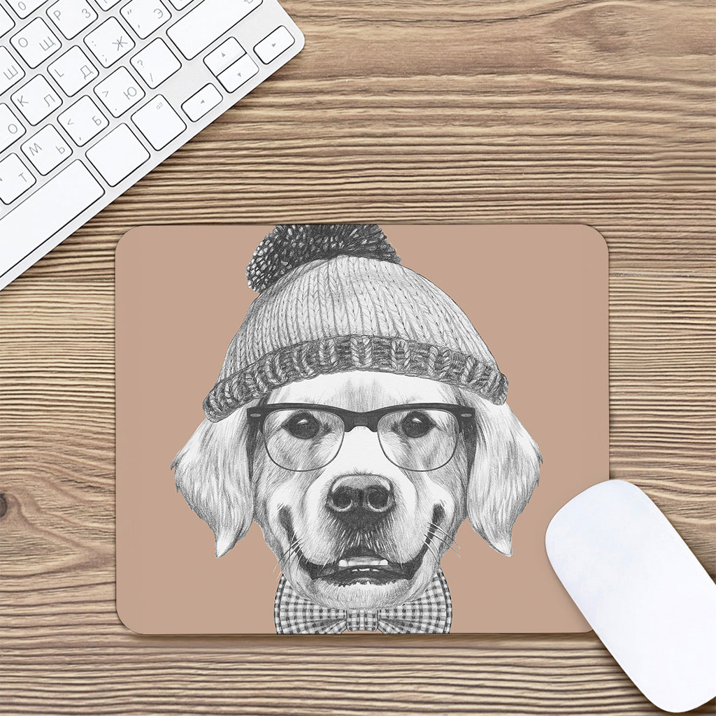 Hipster Golden Retriever Print Mouse Pad