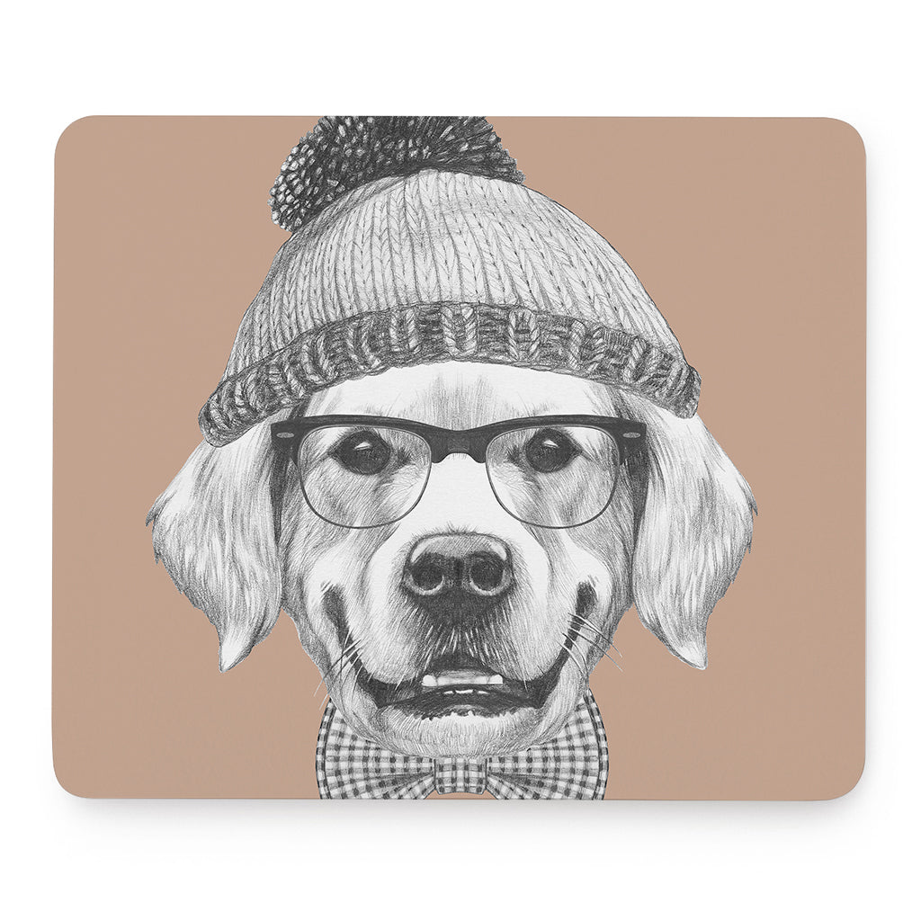 Hipster Golden Retriever Print Mouse Pad