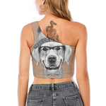 Hipster Golden Retriever Print One Shoulder Crop Top