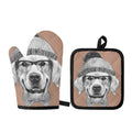 Hipster Golden Retriever Print Oven Mitt And Pot Holder Set