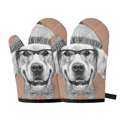 Hipster Golden Retriever Print Oven Mitts