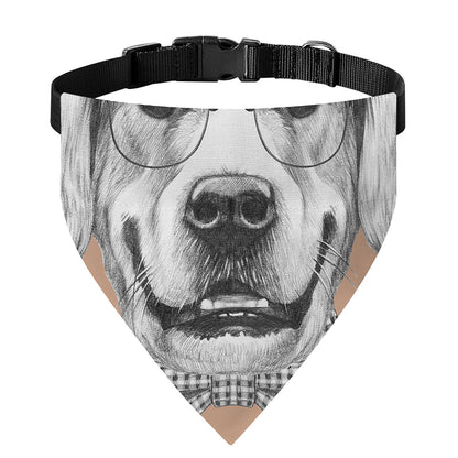 Hipster Golden Retriever Print Over The Collar Dog Bandana