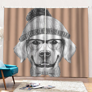 Hipster Golden Retriever Print Pencil Pleat Curtains