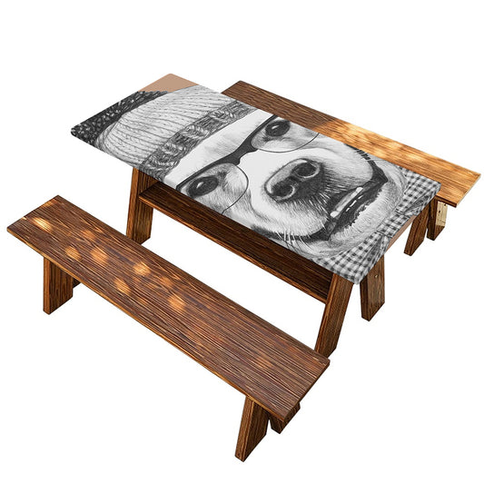 Hipster Golden Retriever Print Picnic Table Cover