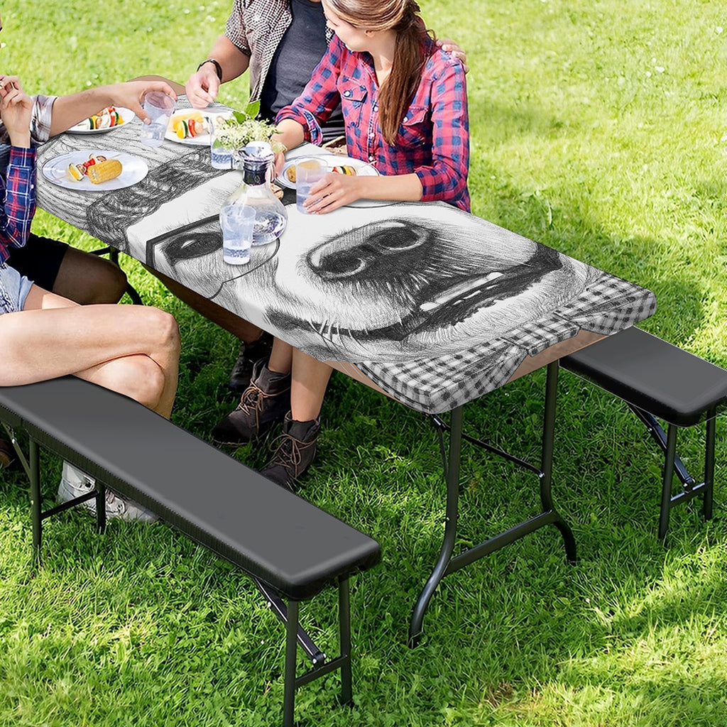 Hipster Golden Retriever Print Picnic Table Cover