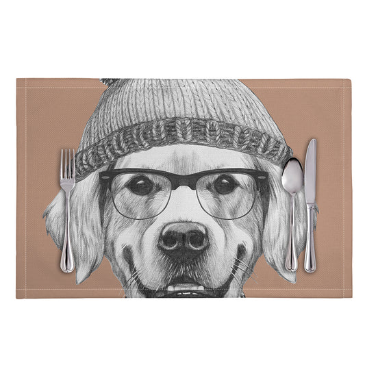Hipster Golden Retriever Print Placemat