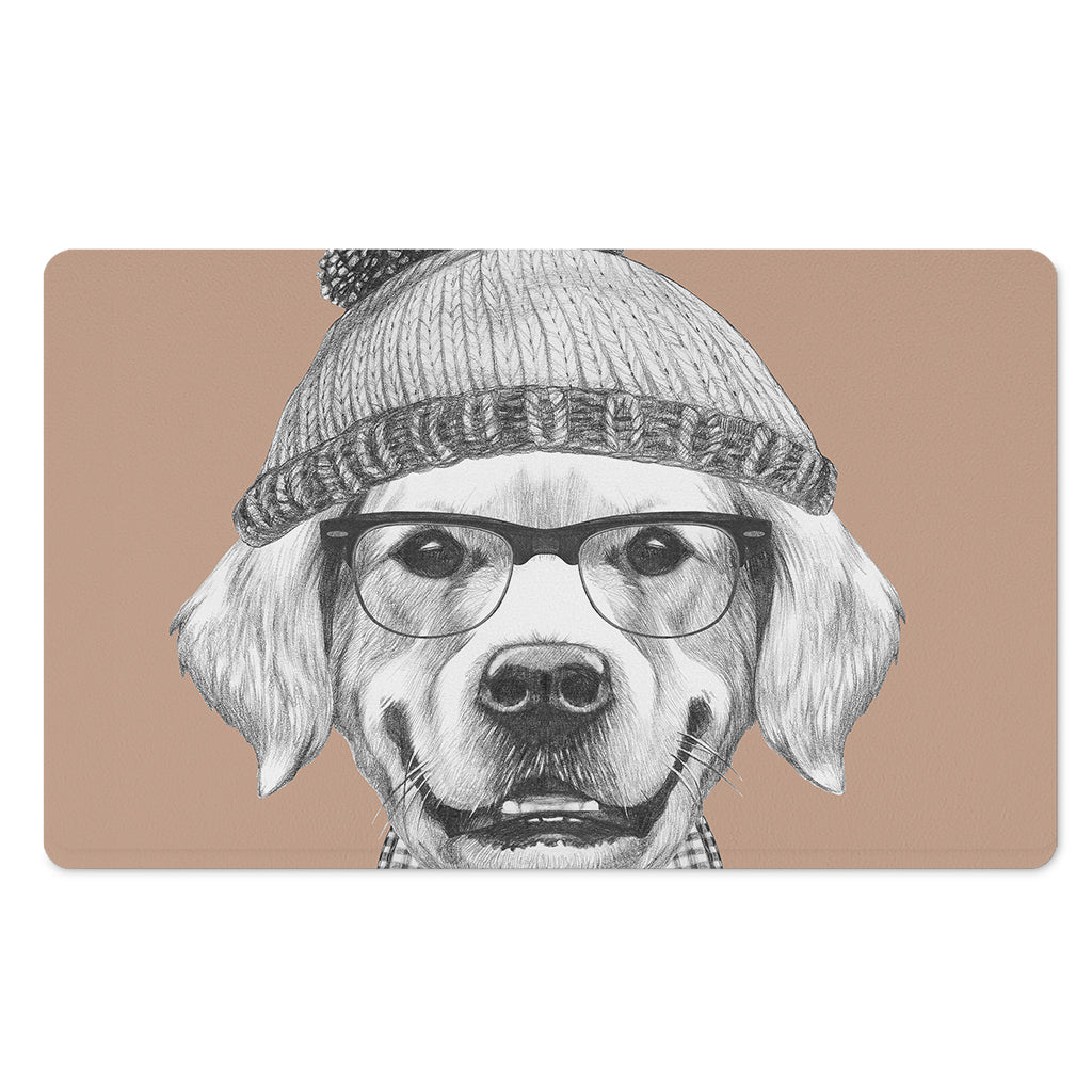 Hipster Golden Retriever Print Polyester Doormat