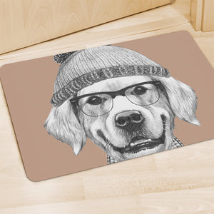 Hipster Golden Retriever Print Polyester Doormat