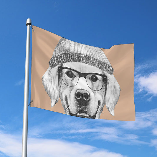 Hipster Golden Retriever Print Polyester Flag