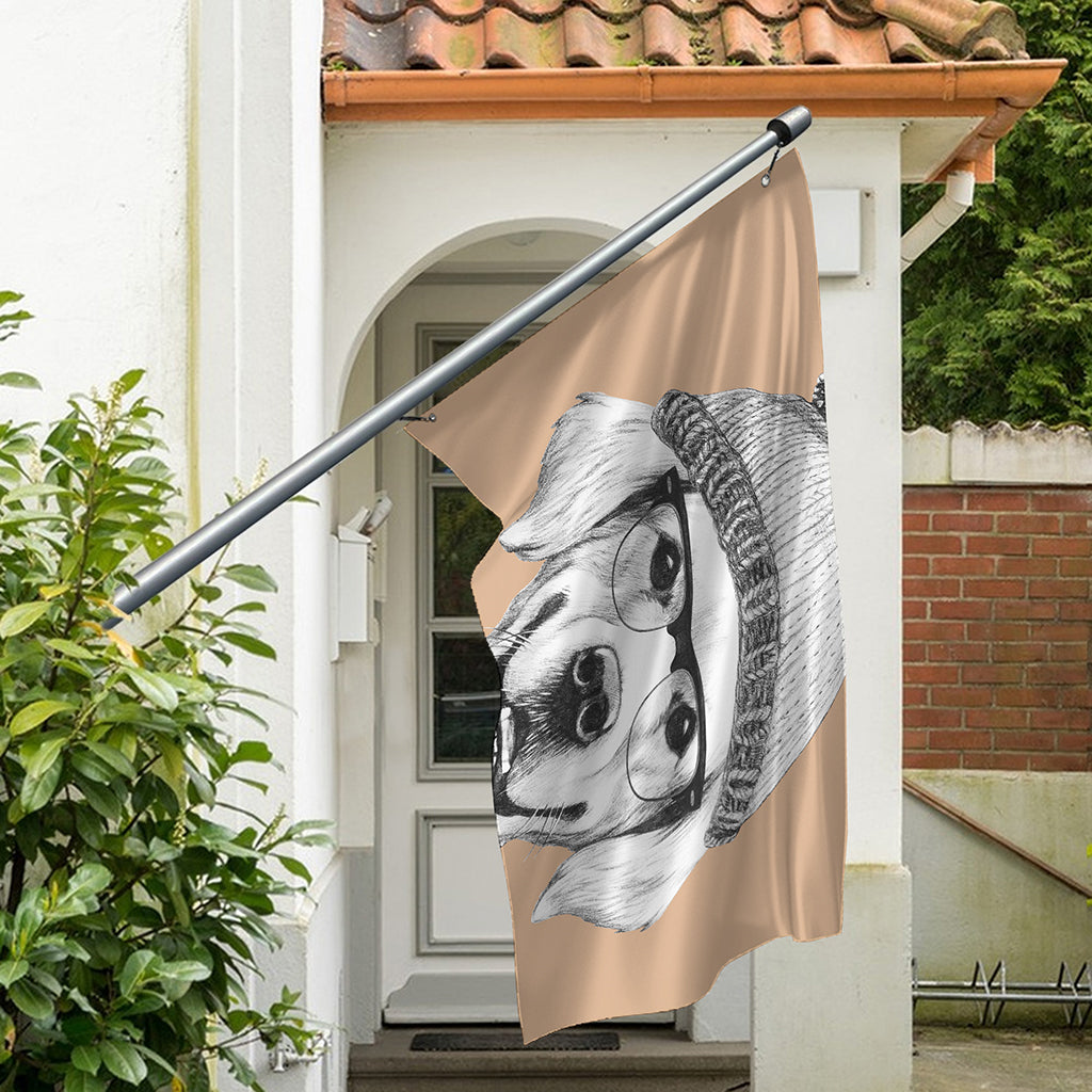Hipster Golden Retriever Print Polyester Flag