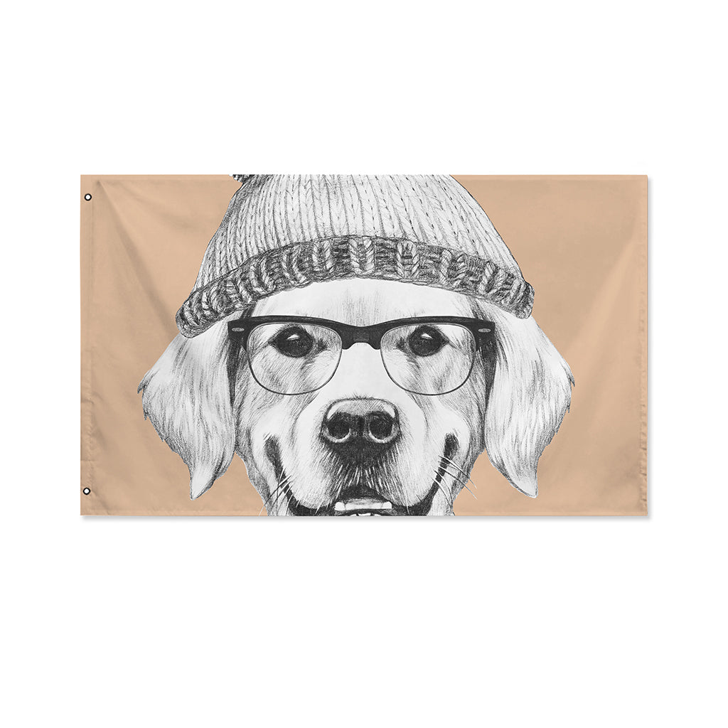 Hipster Golden Retriever Print Polyester Flag