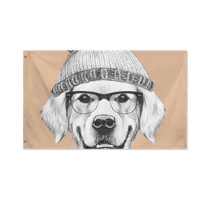 Hipster Golden Retriever Print Polyester Flag