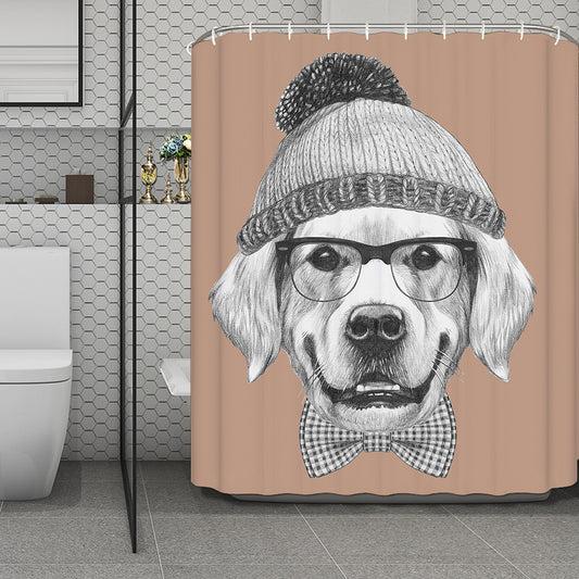 Hipster Golden Retriever Print Polyester Shower Curtain