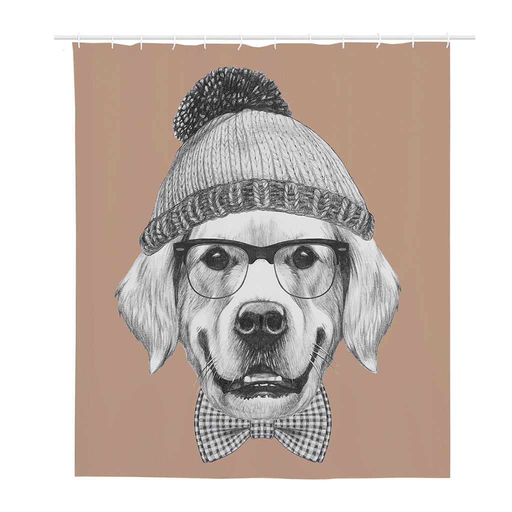 Hipster Golden Retriever Print Polyester Shower Curtain