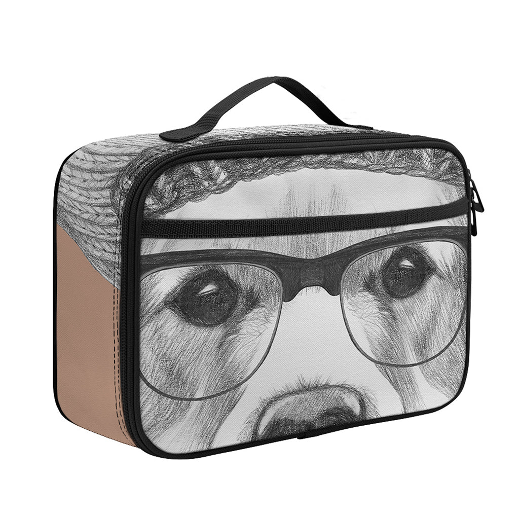 Hipster Golden Retriever Print Portable Lunch Bag