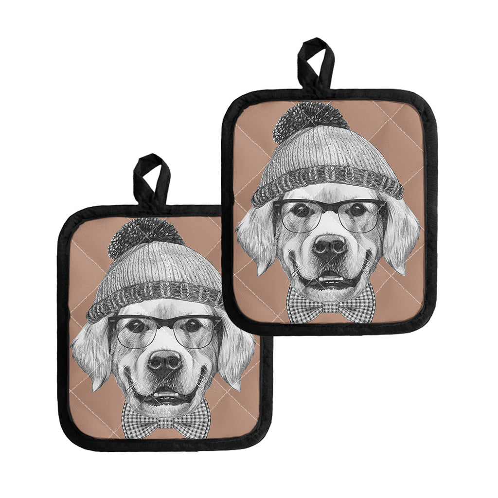 Hipster Golden Retriever Print Pot Holders