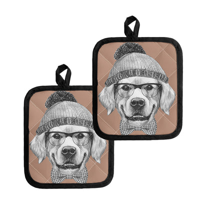 Hipster Golden Retriever Print Pot Holders