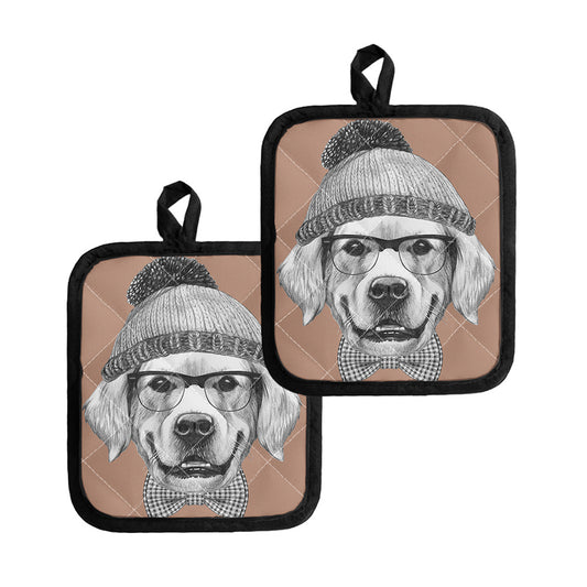 Hipster Golden Retriever Print Pot Holders