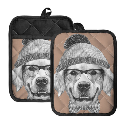 Hipster Golden Retriever Print Pot Holders With Pocket