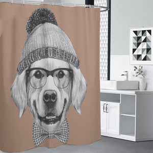 Hipster Golden Retriever Print Premium Shower Curtain