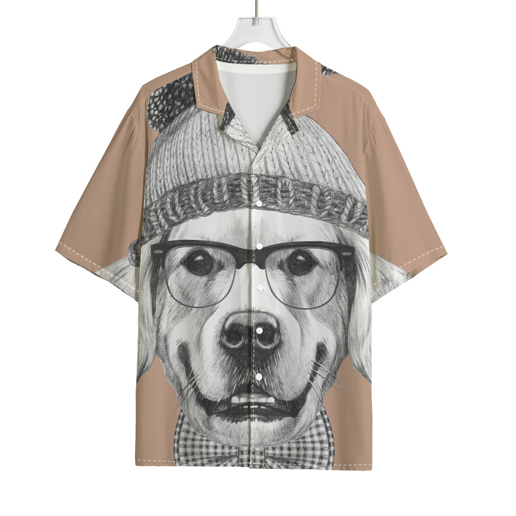 Hipster Golden Retriever Print Rayon Hawaiian Shirt