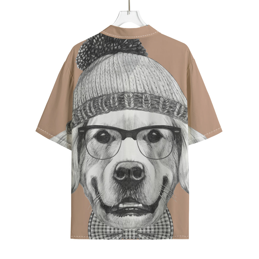 Hipster Golden Retriever Print Rayon Hawaiian Shirt