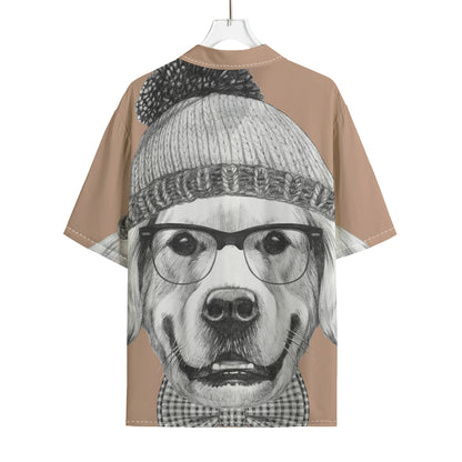Hipster Golden Retriever Print Rayon Hawaiian Shirt
