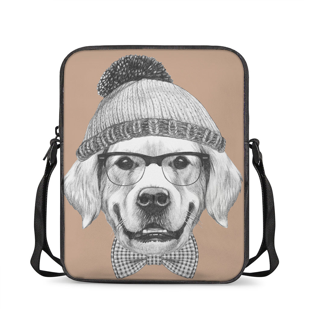 Hipster Golden Retriever Print Rectangular Crossbody Bag