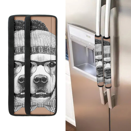 Hipster Golden Retriever Print Refrigerator Handle Covers