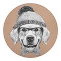 Hipster Golden Retriever Print Round Blanket