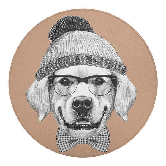 Hipster Golden Retriever Print Round Blanket