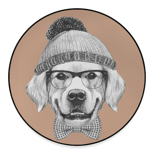 Hipster Golden Retriever Print Round Floor Mat