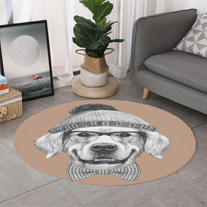 Hipster Golden Retriever Print Round Rug