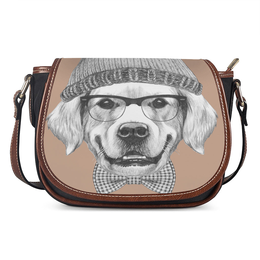 Hipster Golden Retriever Print Saddle Bag