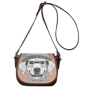 Hipster Golden Retriever Print Saddle Bag