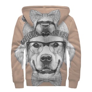 Hipster Golden Retriever Print Sherpa Lined Zip Up Hoodie