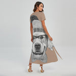 Hipster Golden Retriever Print Short Sleeve Maxi Dress