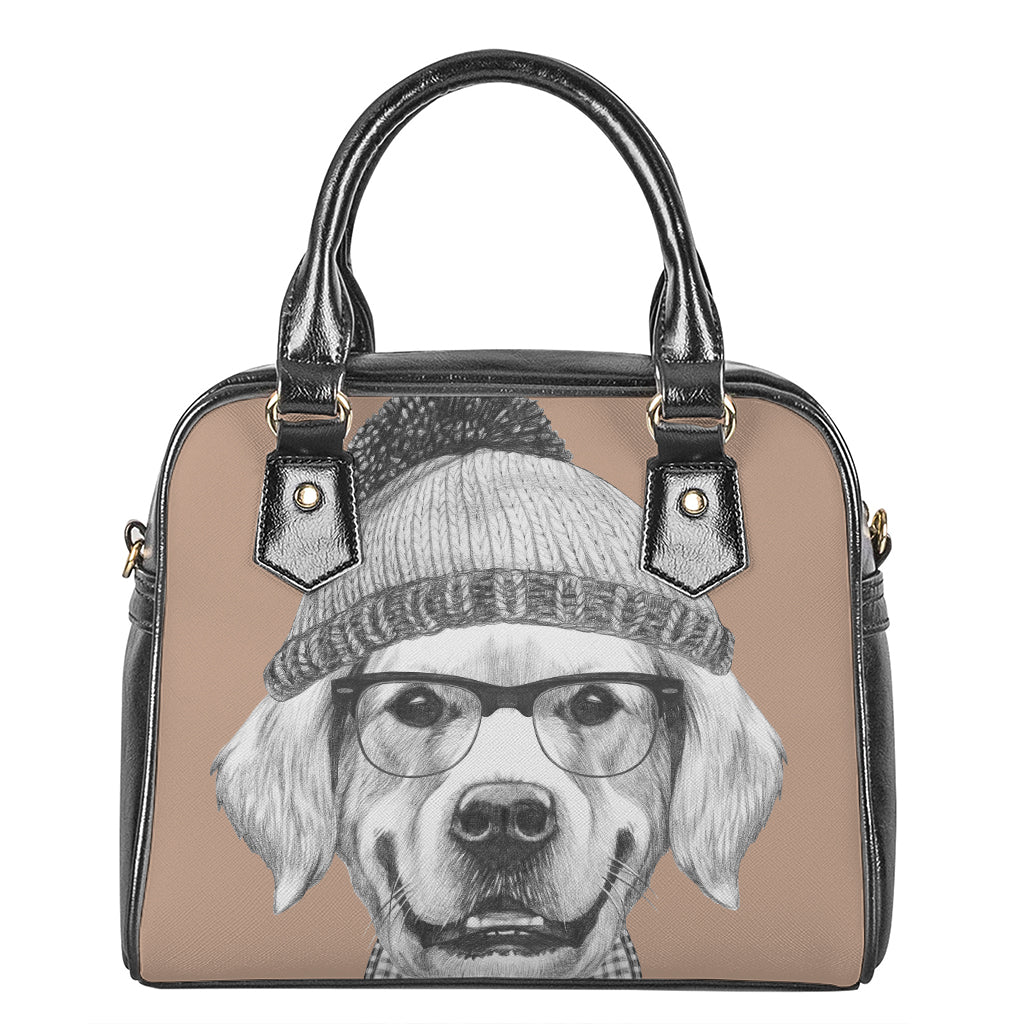 Hipster Golden Retriever Print Shoulder Handbag