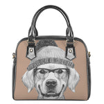 Hipster Golden Retriever Print Shoulder Handbag