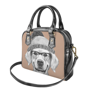 Hipster Golden Retriever Print Shoulder Handbag