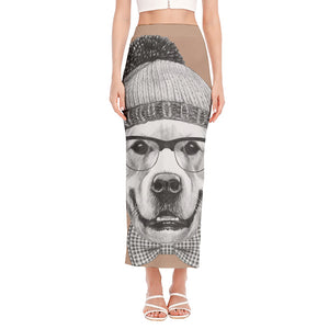 Hipster Golden Retriever Print Side Slit Maxi Skirt