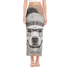 Hipster Golden Retriever Print Side Slit Maxi Skirt