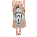 Hipster Golden Retriever Print Side Slit Midi Skirt