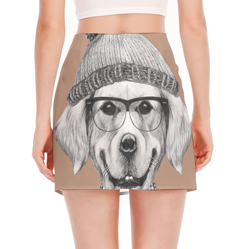 Hipster Golden Retriever Print Side Slit Mini Skirt