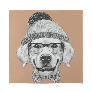 Hipster Golden Retriever Print Silk Bandana